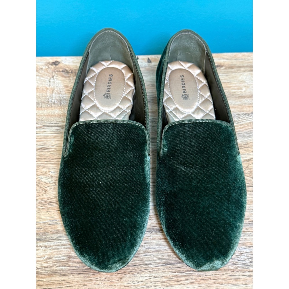 Birdies The Starling Velvet Loafers Olive Green Smoking Flats Womens 7